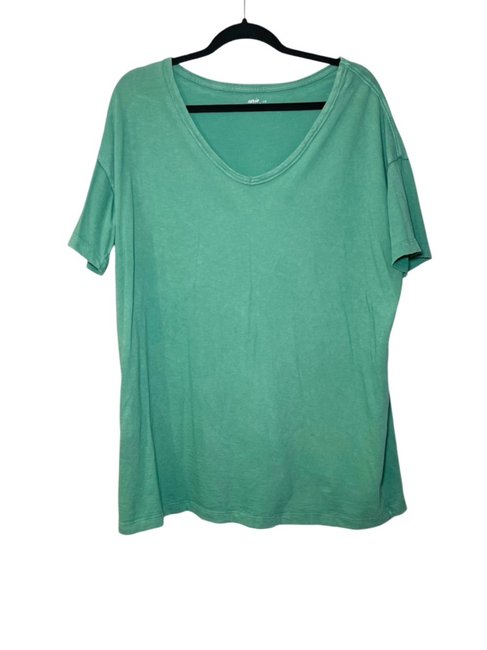 Aerie Mint Green Cotton Distressed V-Neck Oversized Boyfriend T-Shirt Size Large